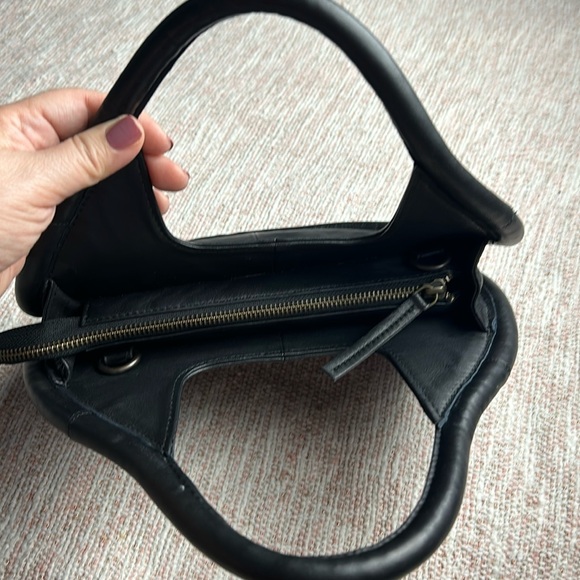 Like New Anthropologie Julien Mini Black Sheep Leather Round Purse Hand Bag - Picture 7 of 16